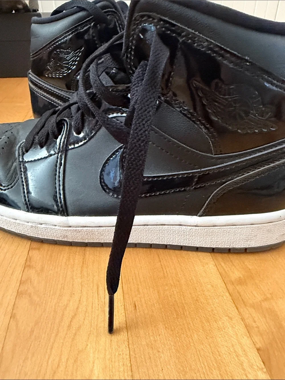 Nike Jordan Black Patent Leather High-Top Sneakers with White Midsole